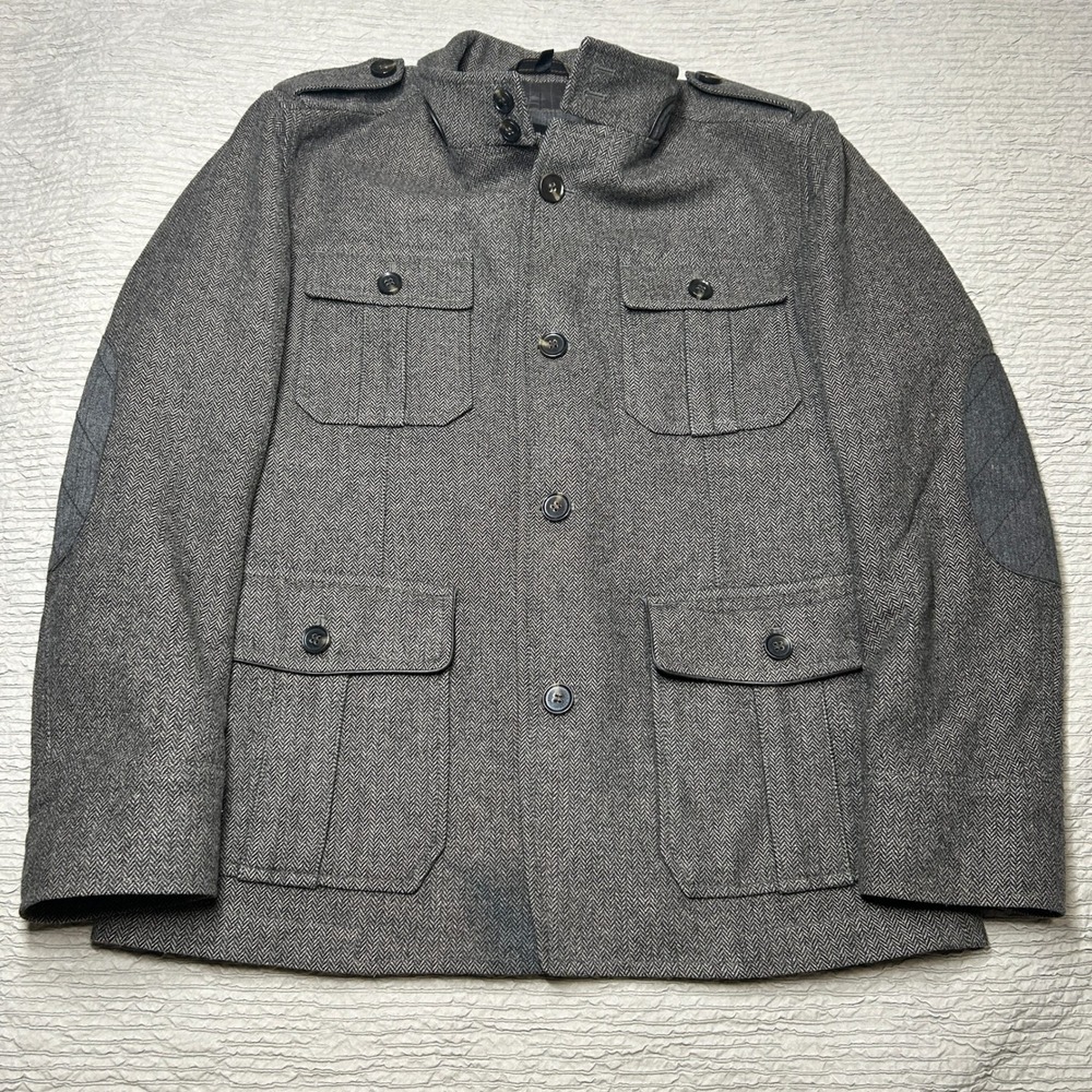 Hugo Boss Colbit Grey Herringbone Virgin Wool Field Jacket Mens 42R 52
